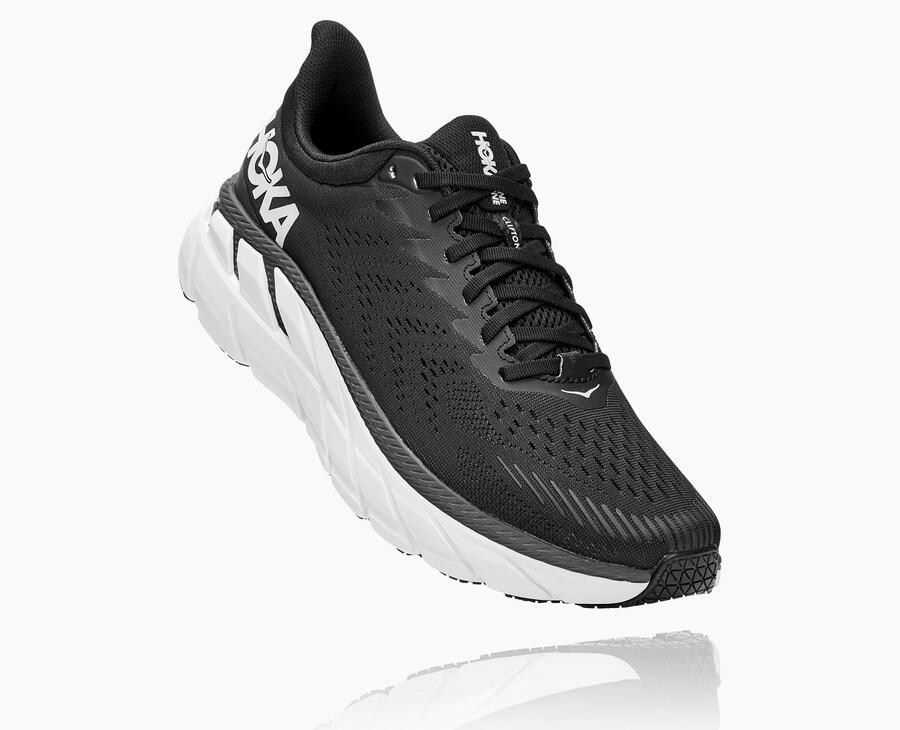 Hoka One One Mens Running Shoes - Clifton 7 - Black/White - MWCA32174